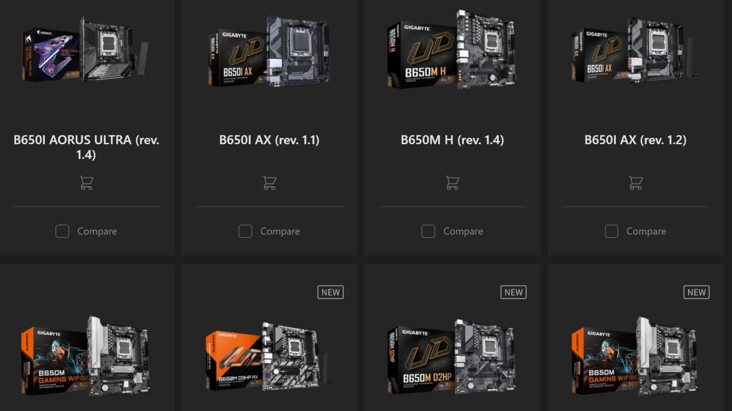 TweakTown Enlarged Image - B650 motherboard models from GIGABYTE (Image Credit: GIGABYTE)