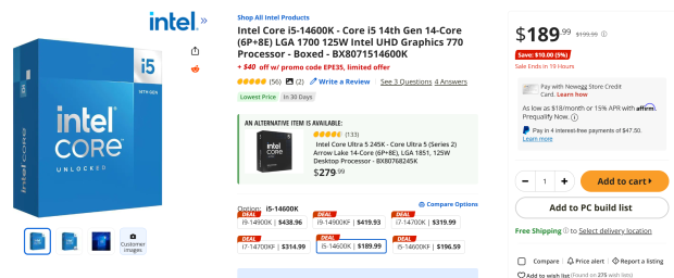 Intel Core i5-14600K with Battlefield 6 free game bundle drops to just $149, bargain BF6 CPU 07