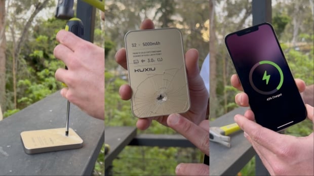 Open enlarged image Next-gen battery technology undertakes hammer puncture test