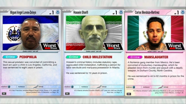 Homeland Security plays Pokémon theme while showing arrests as trading cards