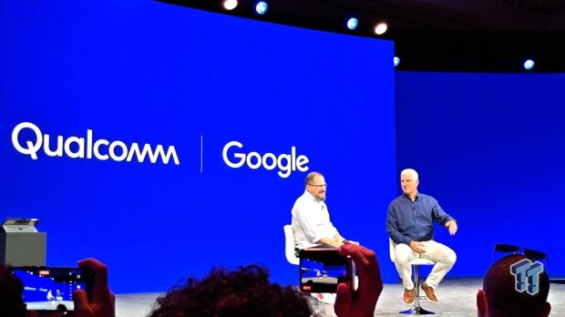 Qualcomm President and CEO Cristiano R. Amon and Senior Vice President of Devices & Services at Google Rick Osterloh at Snapdragon Summit 2025.