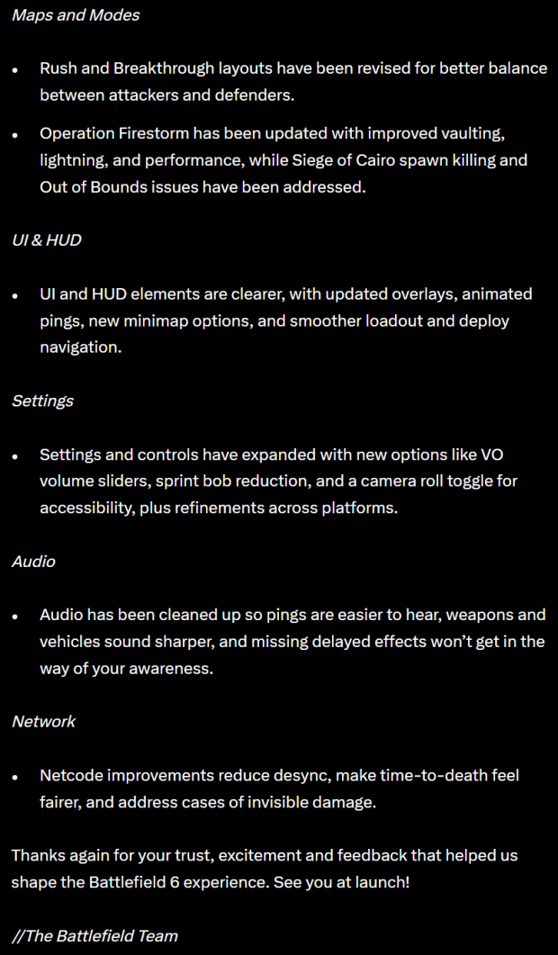 Battlefield 6 confirmed day one patch by EA, big changes outlined in patch notes 65516