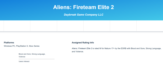 Aliens Fireteam Elite 2 leaked by ESRB listing, Daybreak Games to publish 2