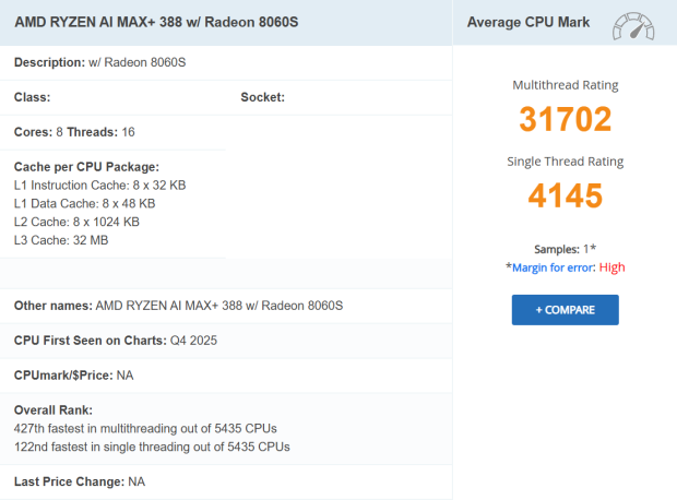AMD preps Ryzen AI Max+ 388 'Strix Halo' APU with 8C/16T at 5.0GHz and full Radeon 8060S GPU 14