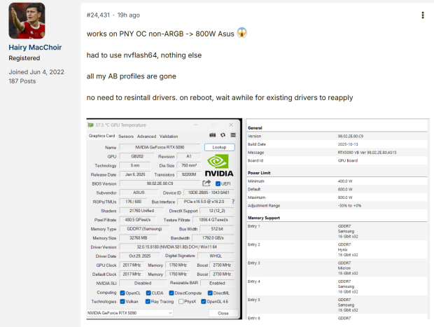 ASUS ROG Matrix 800W XOC BIOS flashed on GIGABYTE, PNY, MSI RTX