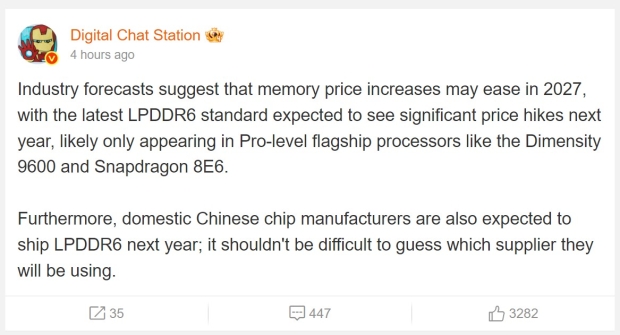 LPDDR6 RAM rumored to be exclusive to Qualcomm and MediaTek's latest chips over price hikes 902