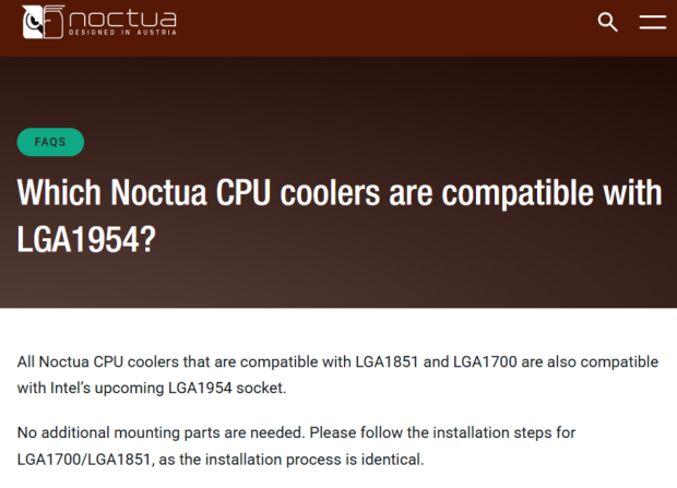 Noctua says its LGA1700, LGA1851 coolers support Intel's new LGA1954 'Nova Lake' CPU socket 42