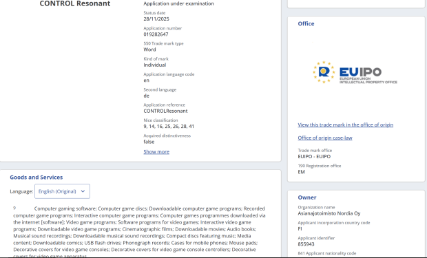 Control Resonant trademark spotted as Remedy plans expanded AWE-verse 22