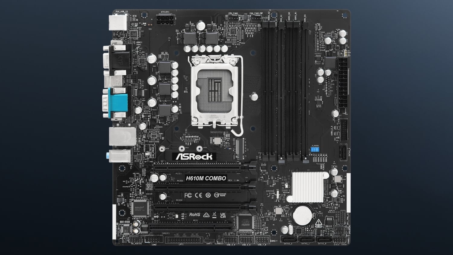 TweakTown Enlarged Image - ASRock H610M COMBO motherboard includes 2 x DDR4 and 4 x DDR5 DIMMs, image credit: ASRock.