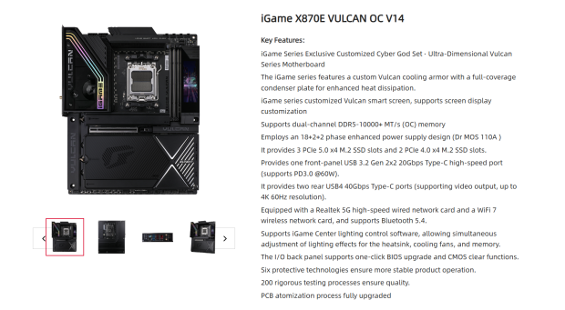 COLORFUL intros flagship AM5 mobo: iGame X870E Vulcan OC V14 with DDR5-10000 support, LCD panel 88