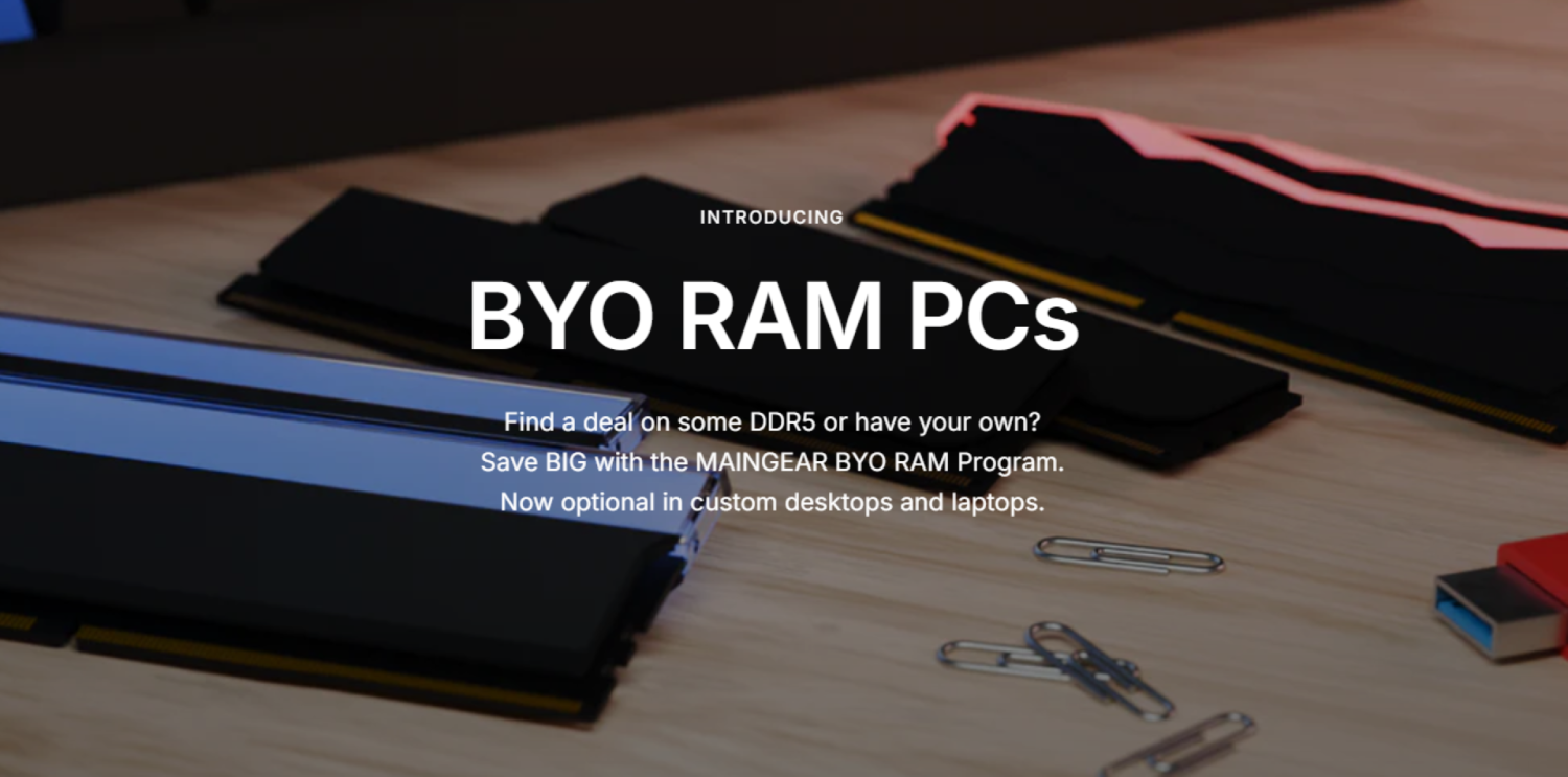 MAINGEAR intros 'Bring Your Own RAM' policy: lets gamers buy pre-built PCs with or without RAM