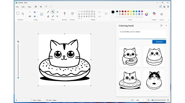 Paint's new AI-powered Coloring Book tool, image credit: Microsoft.