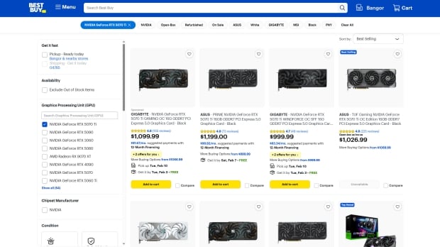 Best Buy's cheapest RTX 5070 Ti is a grand at the time of writing (Image Credit: Best Buy)