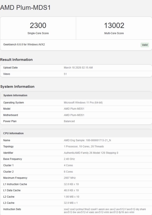 Leaked AMD Medusa Point 'Zen 6' 10-core test sample matches current generation equivalent at less than half the clock speed 501