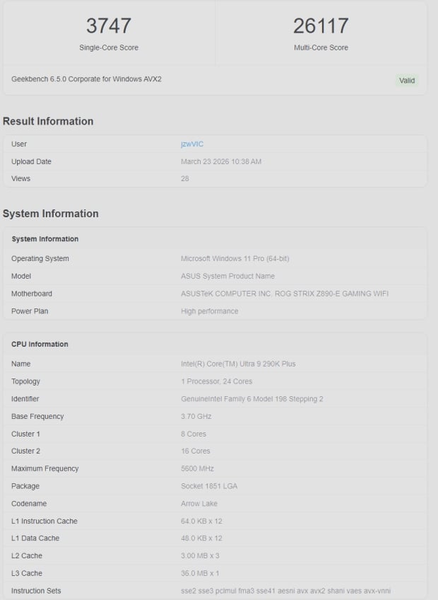 Unreleased Core Ultra 9 290K Plus benchmark topples Geekbench rankings as the fastest consumer x86 chip 4