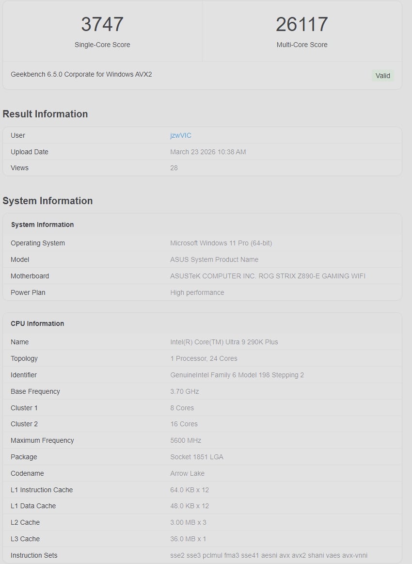 Unreleased Core Ultra 9 290K Plus benchmark topples Geekbench rankings ...