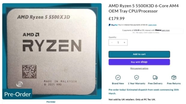 AMD's cheapest X3D chip is now available in more regions: Ryzen 5 5500X3D appears in UK retail listing 13