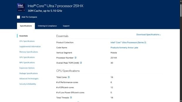 Intel Core Ultra 7 251HX silently launched, 6 P-Cores up to 5.1 GHz 2512