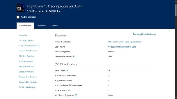 Intel 'Panther Lake' Core Ultra X9 378H made official, 4P+8E Cores up to 5.0 GHz 946