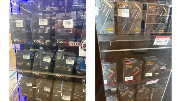 SSD storage at a MicroCenter retail outlet, image credit: Reddit/Hell-Diver 7
