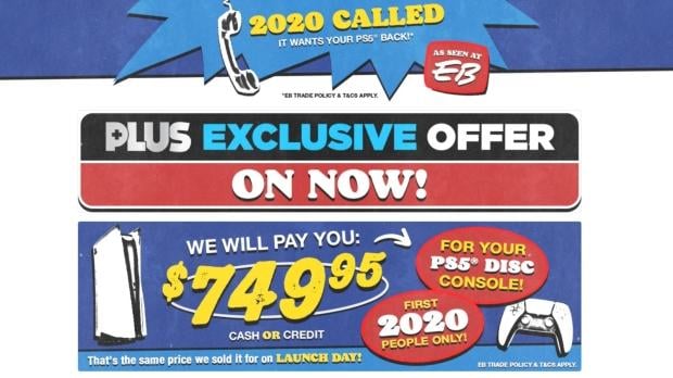 Aussie retailer EB Games is offering 2020 launch-day prices for PS5 trade-ins, image credit: EB Games.