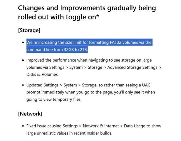 Microsoft continues to improve Windows 11 with storage menu fixes and changes to FAT32 32
