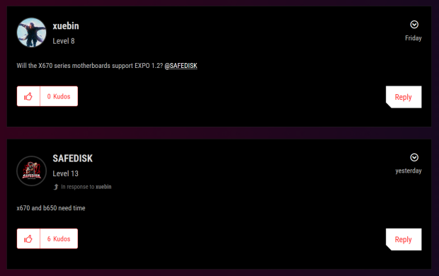 ROG forum member confirms X670 and B650 series motherboards will be getting EXPO 1.2 in the future 819