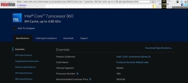 Wildcat Lake spans from $304 to $470 as Intel scrubs pricing from ARK 2