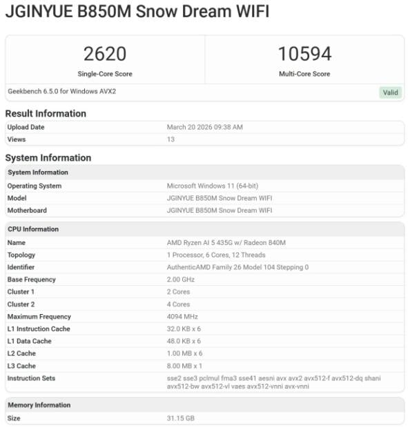 AMD Ryzen AI 435G APU appears on Geekbench with performance similar to the Ryzen 5 8600G 400