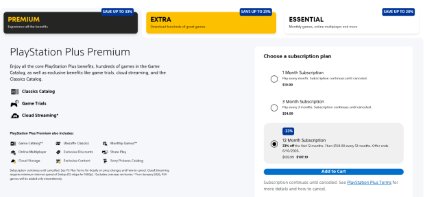 One year of PS Plus Premium is $108 in new PlayStation Days of Play sale 1