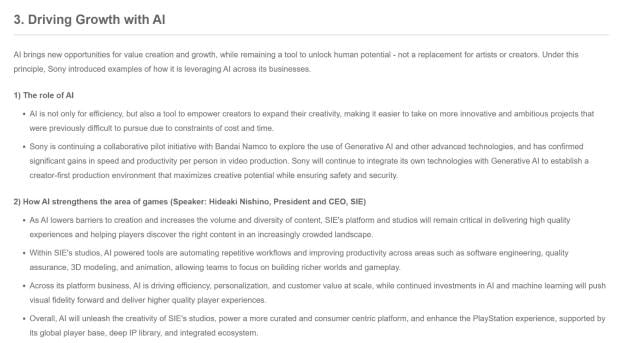 Sony focuses heavily on AI in its recent summary, drops any mention of PC gaming 3