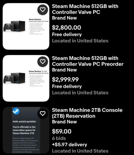 Scalpers are already selling the Steam Machine for over $3000 on eBay despite Valve's efforts 1