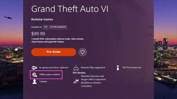 GTA 6 listed as 'offline play only' on console PlayStation Store, 'offline play enabled' on other Sony portals 1