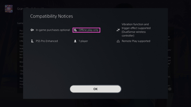 GTA 6 listed as 'offline play only' on console PlayStation Store, 'offline play enabled' on other Sony portals 3