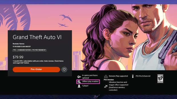 GTA 6 listed as 'offline play only' on console PlayStation Store, 'offline play enabled' on other Sony portals 4