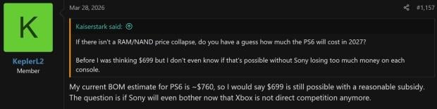 PlayStation 6 BOM cost now close to $1,000, raising concerns about the console's launch price 2