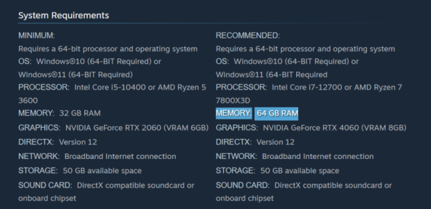 Cinder City lowers RAM requirement from 64GB to 32GB and upgrades recommended GPU to RTX 4070 1