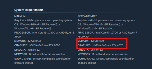 Cinder City lowers RAM requirement from 64GB to 32GB and upgrades recommended GPU to RTX 4070 2