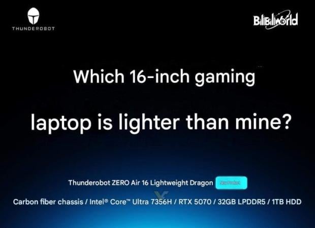 ThundeRobot claims the ZERO Air 16 is the world's lightest 16-inch RTX 5070 gaming laptop at just 1.64 kg 2