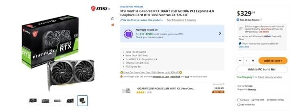 NVIDIA RTX 3060 12GB spotted on Newegg for $329, confirming the re-launch 3