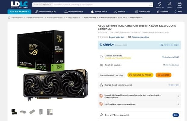 ASUS ROG Astral RTX 5090 Edition 20 listing appears in Europe for over $7,400 2
