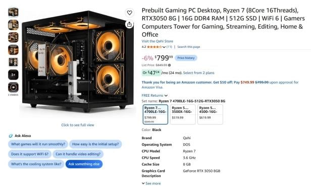 Mysterious AMD Ryzen 7 4700LE 'Zen 2' desktop CPU appears in a new prebuilt PC paired with an RTX 3050 7