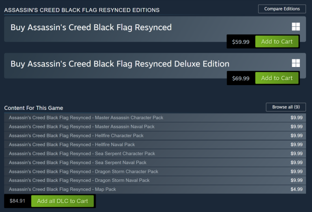 Assassin's Creed Black Flag Resynced has $80 worth of cosmetics and time-saving DLC 1