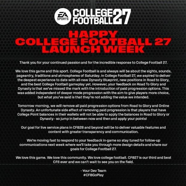 EA quickly folds after College Football 27 got review bombed on Steam for invasive microtransactions 5