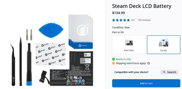 Steam Deck LCD battery returns to iFixit, but costs $50 more now 3