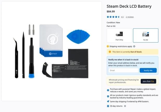 Steam Deck LCD battery returns to iFixit, but costs $50 more now 4