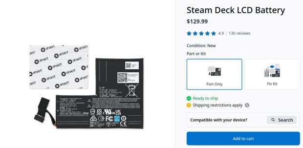 Steam Deck LCD battery returns to iFixit, but costs $50 more now 5