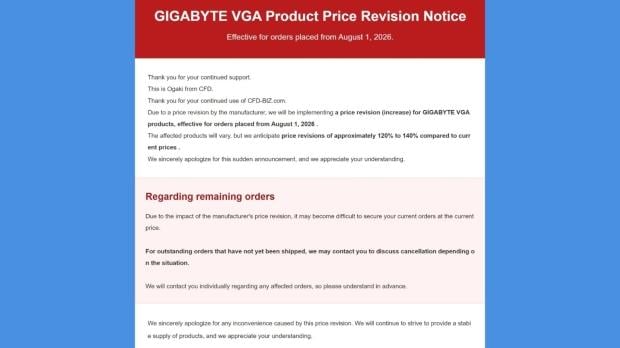 GIGABYTE's GeForce and Radeon GPU prices have reportedly increased by up to 40% in Japan 1