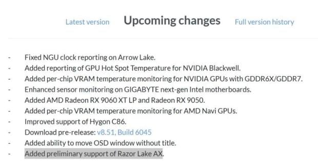 HWiNFO's latest update quietly confirms Intel is working on Razor Lake-AX 2