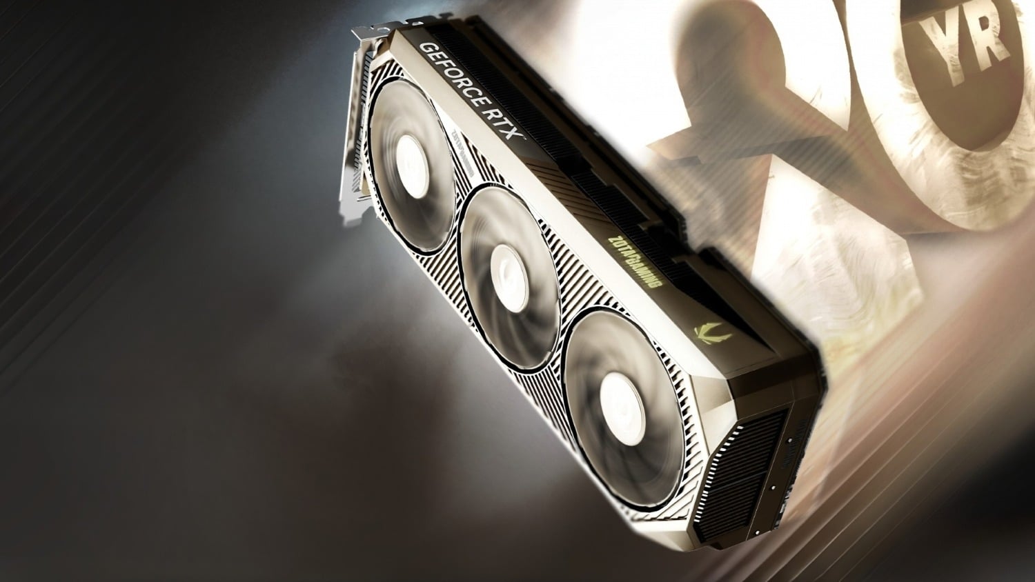 ZOTAC's 20th Anniversary Edition GeForce RTX 5080 features a titanium colorway and mirror-like backplate